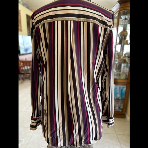 Chico’s Stylish Long Soft Blouse Colorful Stripes - Picture 2 of 8